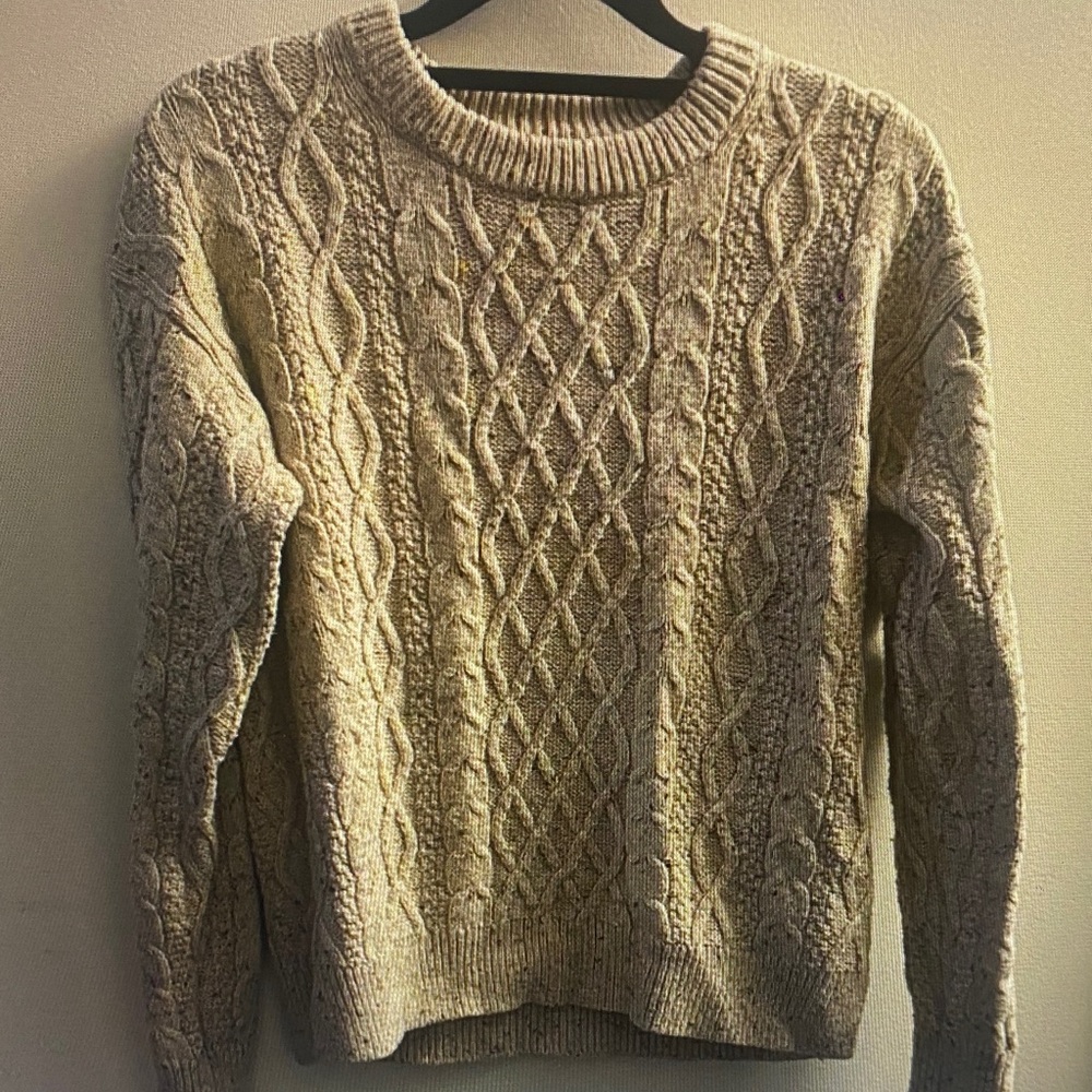 J. Crew Factory Cream Cable-Textured Crewneck Sweater